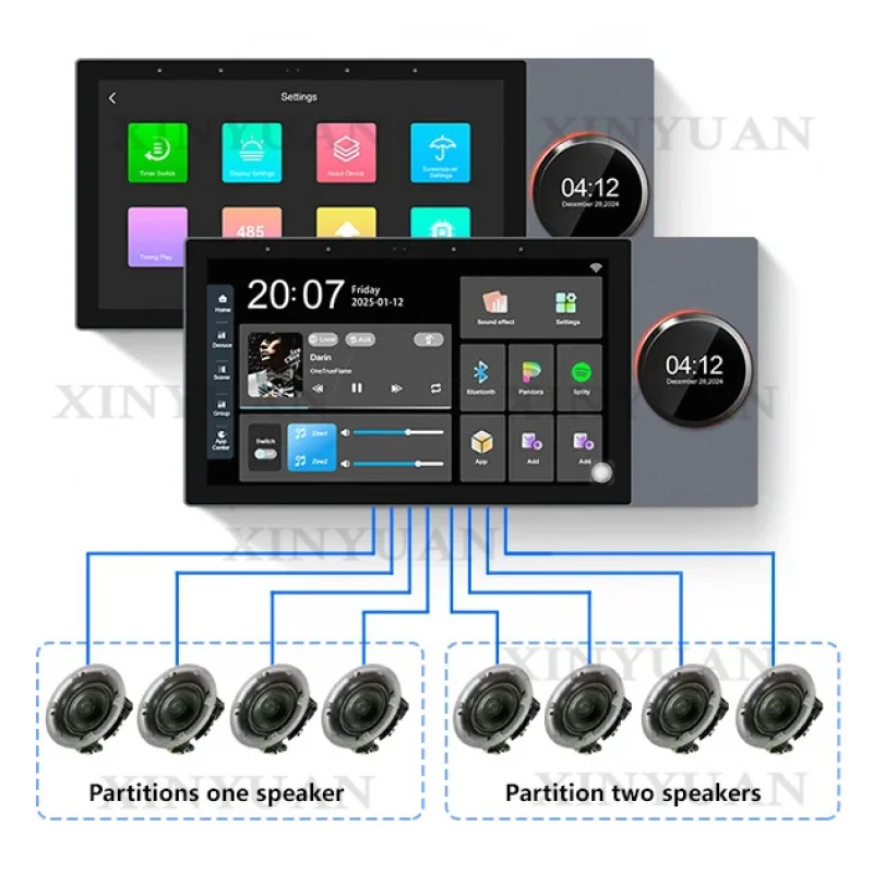 Smart Control Panel 2025 New 7 Inch Touch Screen Tuya Zigbee Gateway Supports 8 Ceiling Wired Speakers & 2 Zones Music