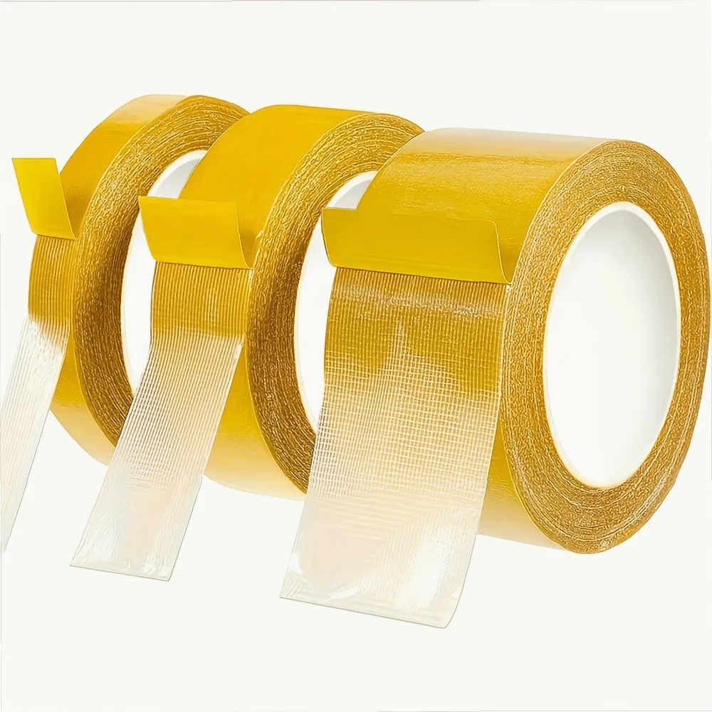 3 Rolls Super Strong Mesh Double Sided Tape - Waterproof Removable Transparent PVC for Carpet Installation, Plastic
