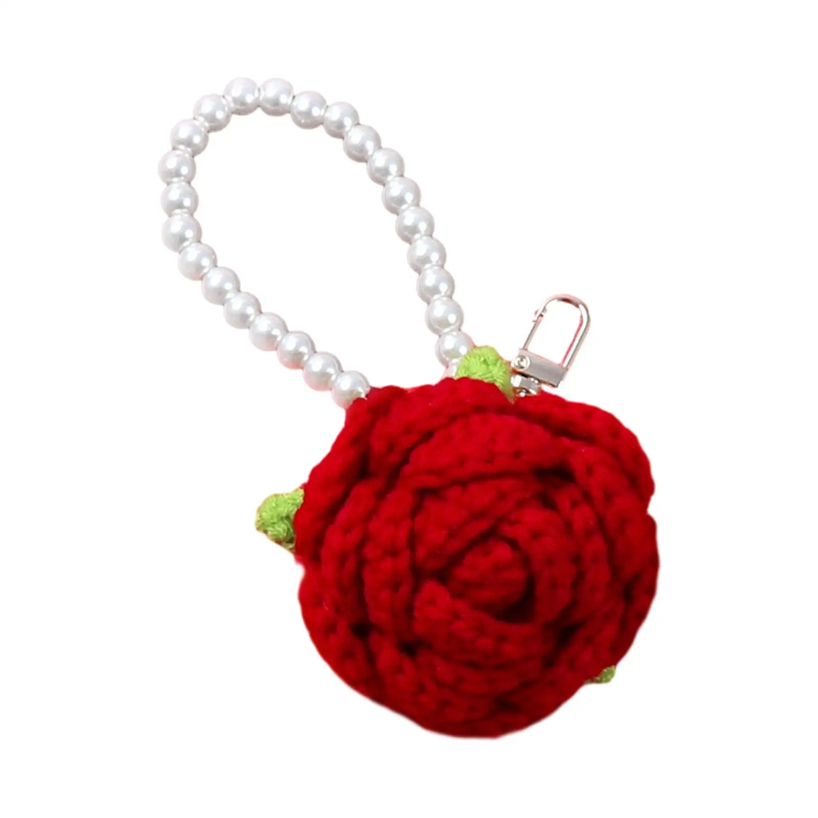 سلسلة مفاتيح على شكل وردة منسوجة يدويًا، قلادة حقيبة على شكل دمية لطيفة للنساء، مناسبة للحقائب اليدوية وحقائب الظهر