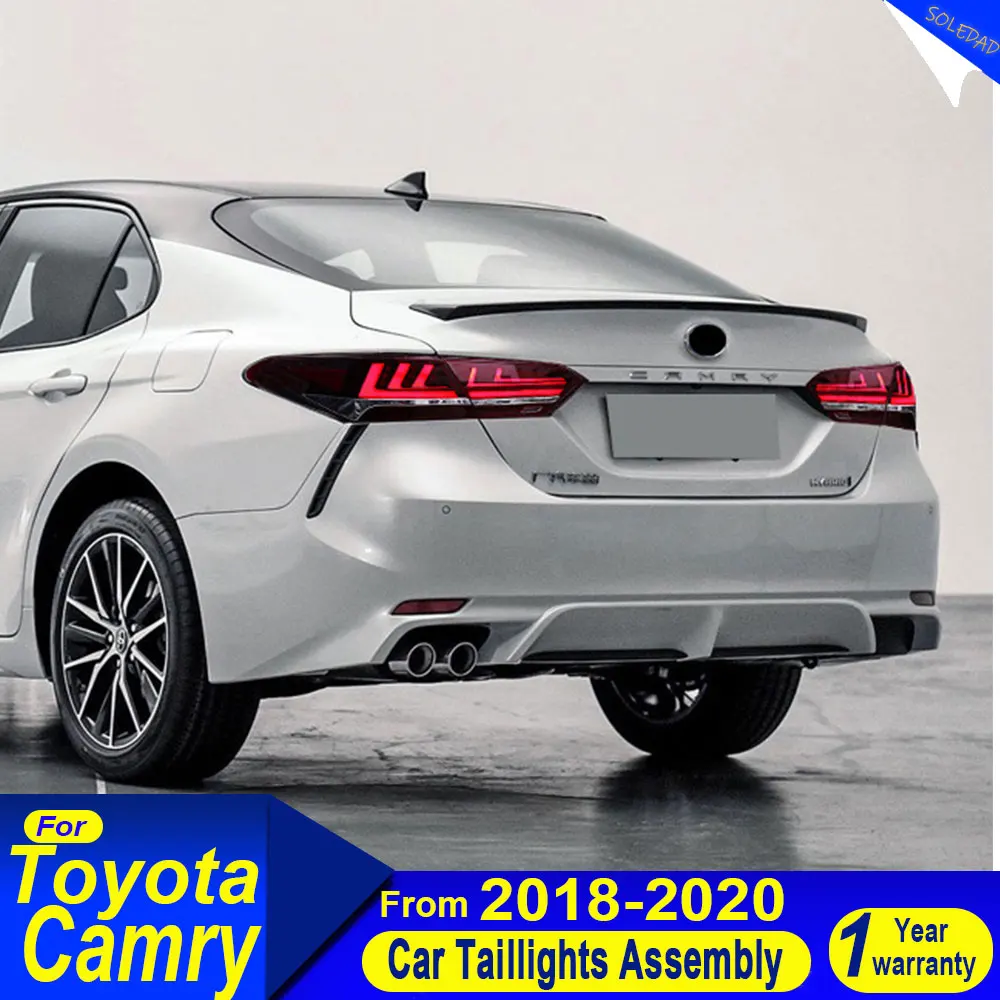 

Задние фонари для Toyota Camry 2018-2024: комплект с анимацией запуска, функцией стоп-сигнала и указателем поворота, установка Plug and Play