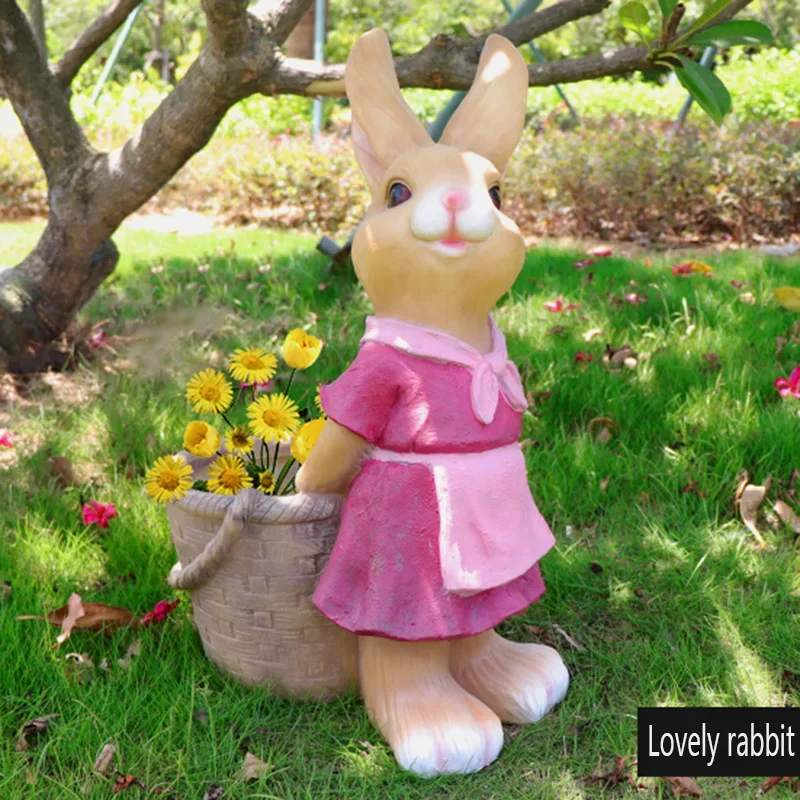 Garden Decoration Outdoor Cartoon Rabbit Sculpture Landscape FRP Large Statue Landscape Simulation Animal Figurines Customized