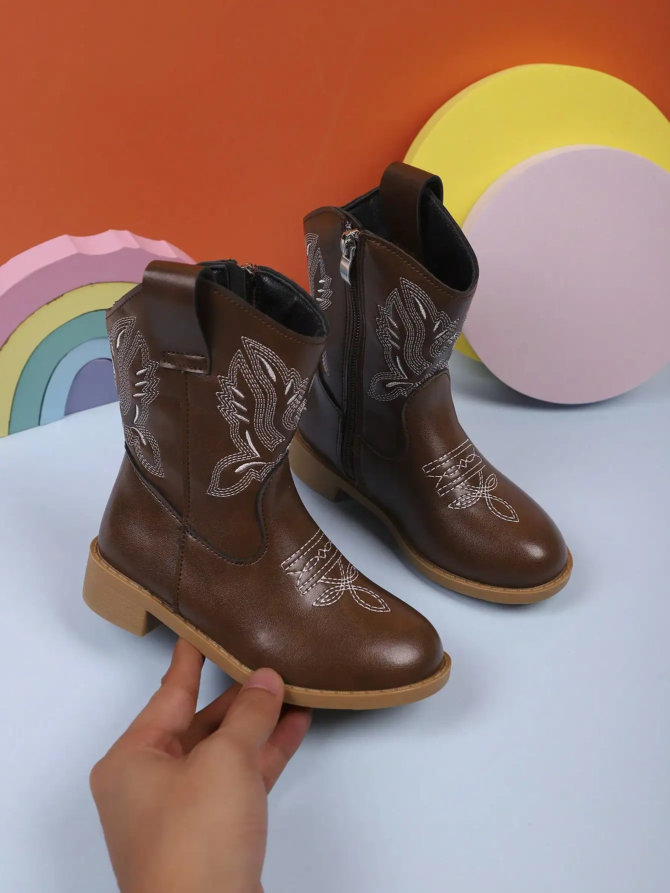 Children's Fashion Casual Outdoor Western Cowboy Boots, Embroidered Design Vintage Boots, Autumn/Winter Knight Ankle Boots