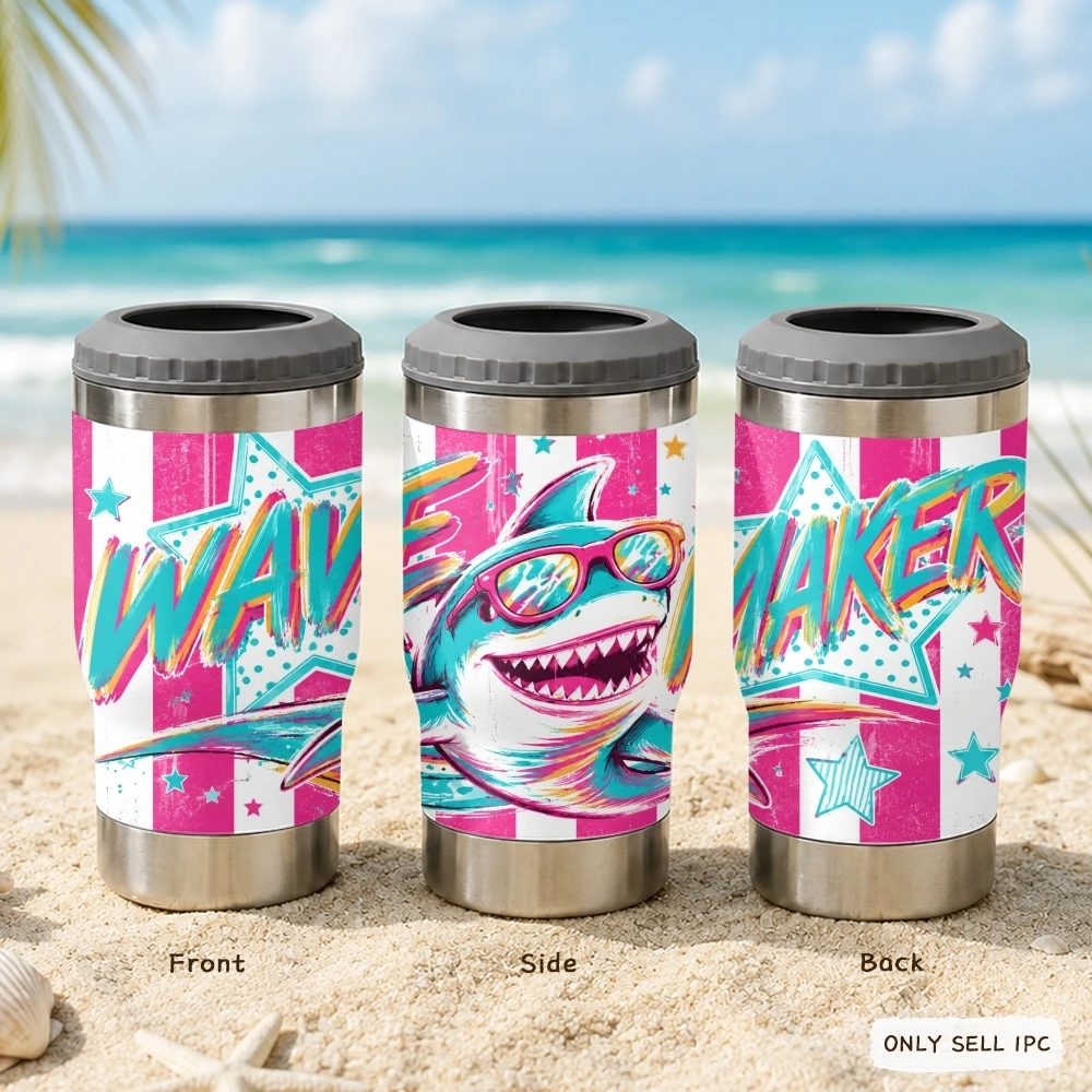 Termos Cool Pink Shark Multifuncionales de Acero Inoxidable con Aislamiento de Doble Pared y Tapa de Doble Apertura