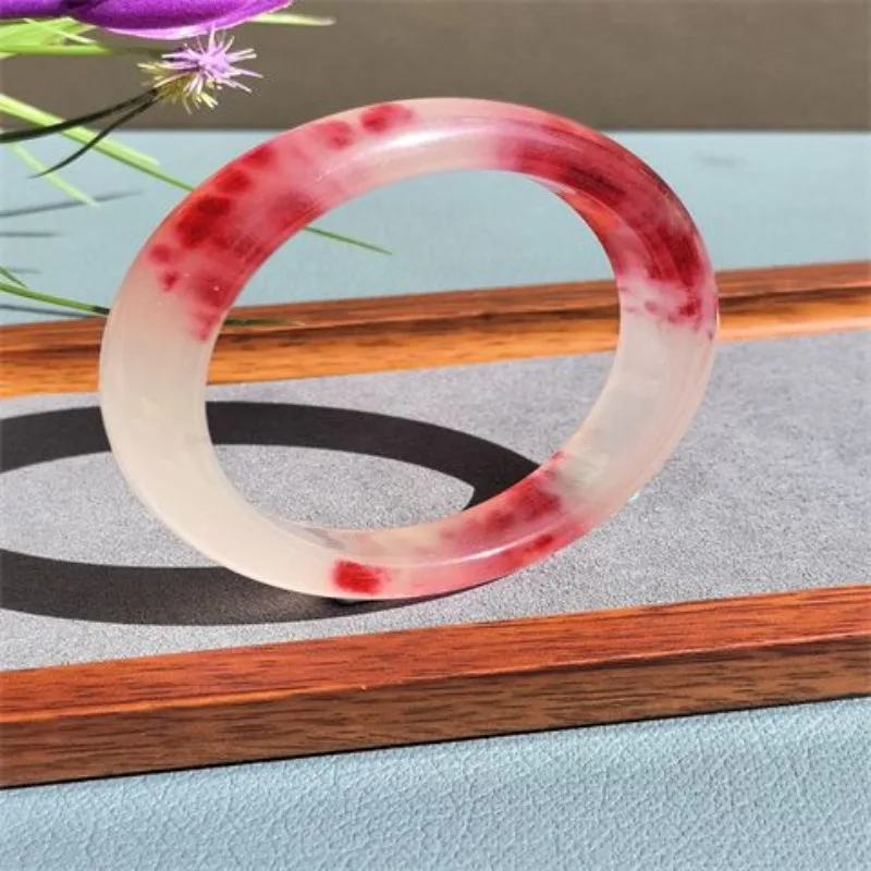 High ice red jadeite flat strip quartzite jade bracelet Yu marrow temperament