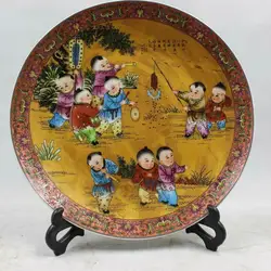 Chinese Famille Rose Porcelain Qing Qianlong Kids Design Plate 10.24 inch