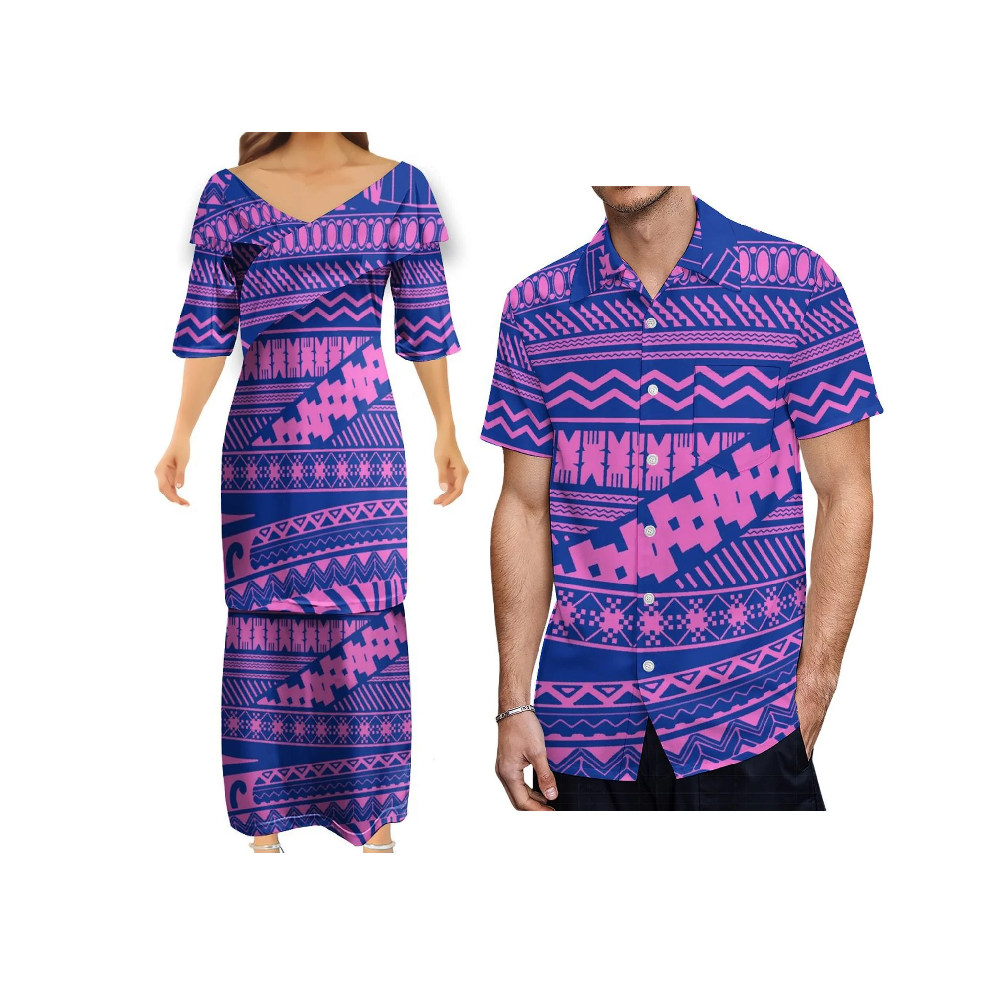 

Quality Fabric Samoa Club Print New Dress V-Neck Short-Sleeved Dress Polynesian Puletasi Drop shipping