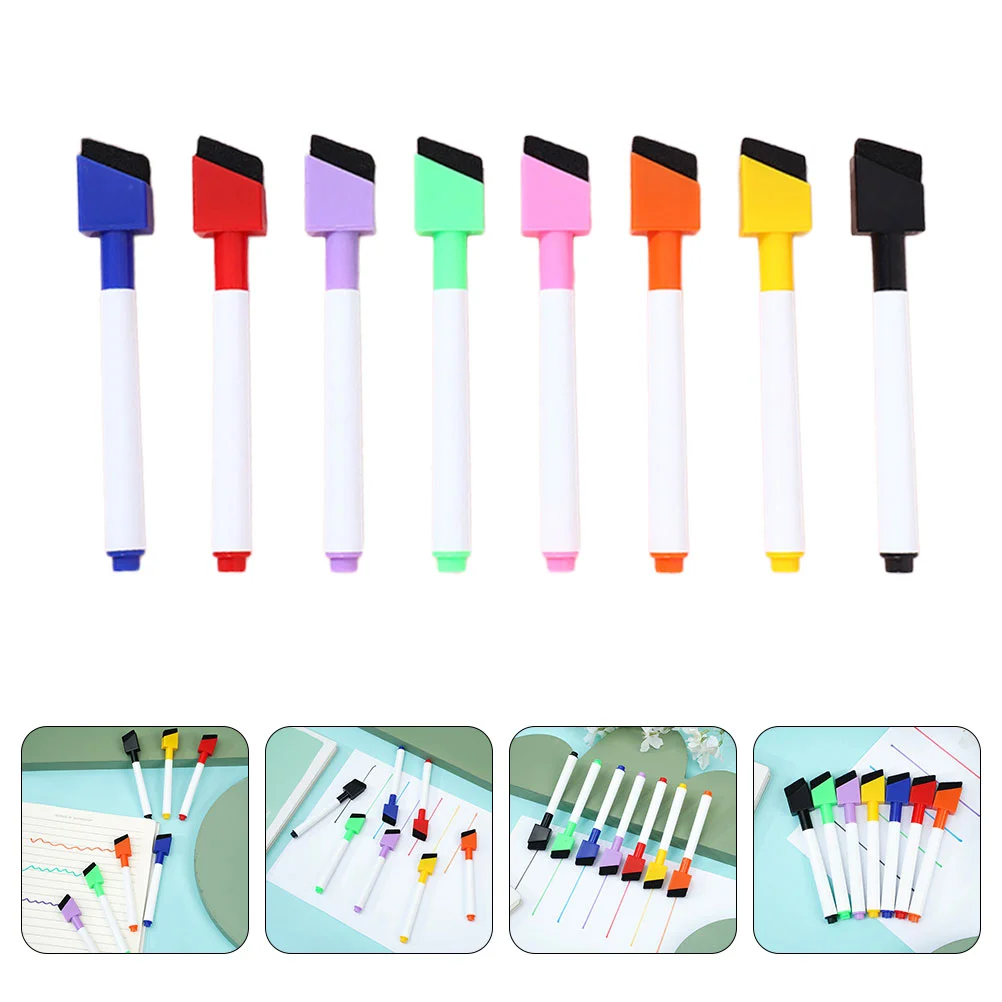 8 Pcs Fine Tip Marker Black Dry Erase Markers Whiteboard Pen and Eraser Point Classroom Pens Plastic