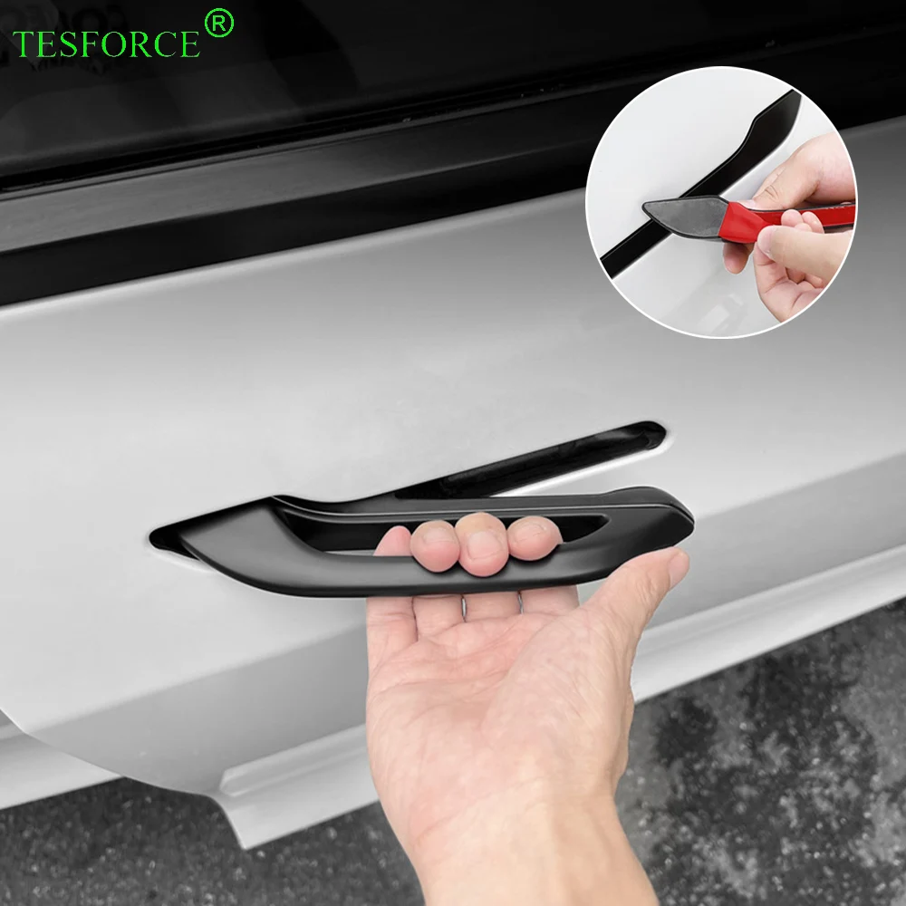 

For Tesla Model 3/Y 2021-2026 4PCS Car Anti-icing Door Handle Door Protector Wrap Cover ABS Anti-scratch Frost Proof Door Handle