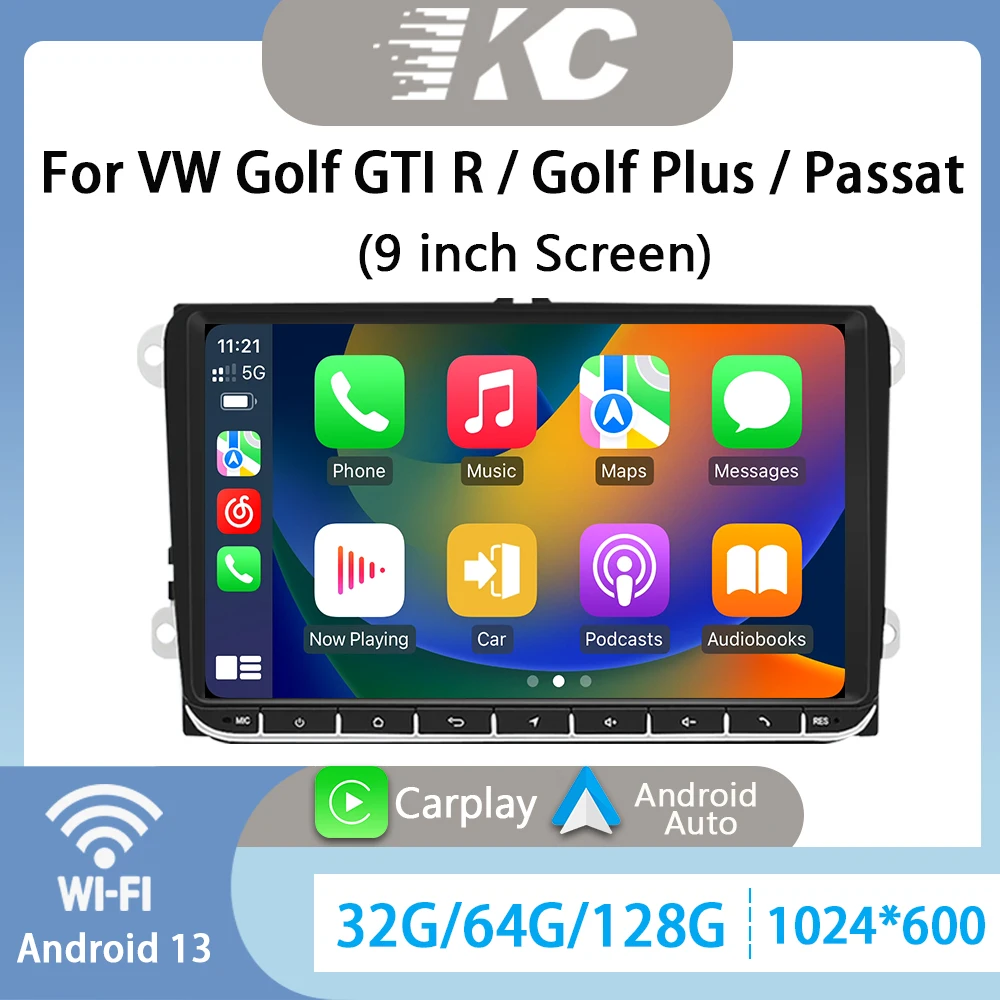 لشركة فولكس فاجن جولف GTR/جولف بلس/باسات (9 بوصة شاشة) راديو السيارة أندرويد 13 اللاسلكية Carplay مشغل فيديو الوسائط المتعددة لتحديد المواقع والملاحة