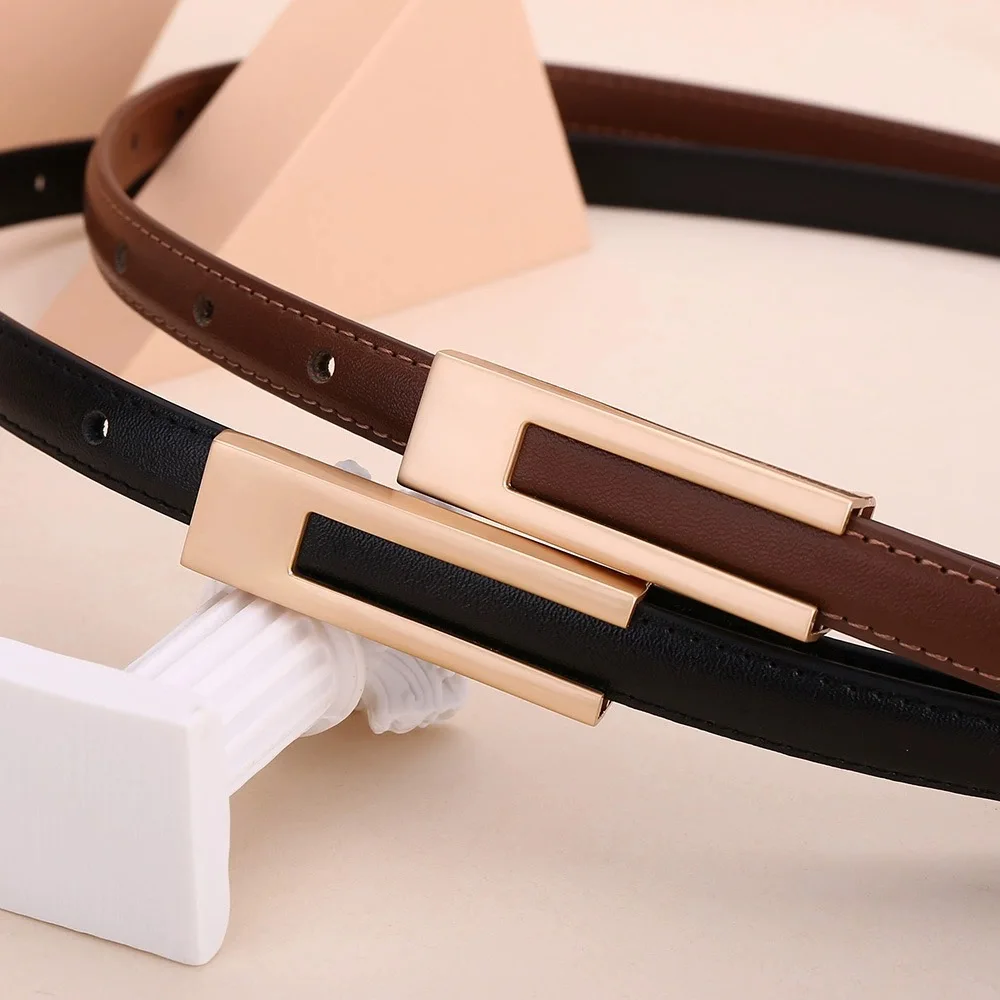 Simple Women Genuine Leather Belt Vintage Female Thin Waistband Gold Metal Buckle Dress Coat Jeans Decor Waist Straps Cinturones