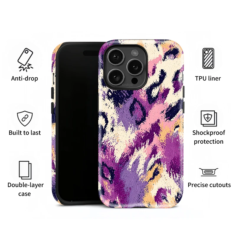 Krukya لطيف ليوبارد جراب هاتف آيفون 15 16 17 برو 11 12 13 14 برو ماكس XR XS SE 2022 للصدمات واقية ماتي غطاء
