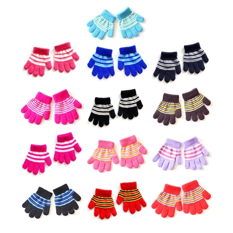 Toddler Full Finger Gloves Stripe Gloves Knitted Mittens Winter Autumn Gloves Universal Cycling Gloves for Baby Girl Boy