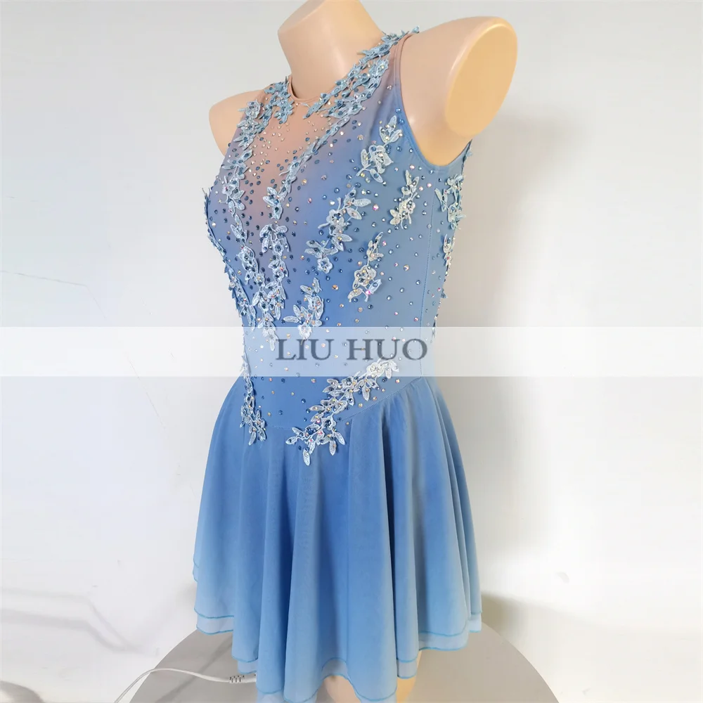 LIUHUO-Vestido Infantil de Patinação no Gelo, Traje Personalizado para Meninas, Mulheres e Desempenho Adolescente, Collant de Competição Rolo Azul