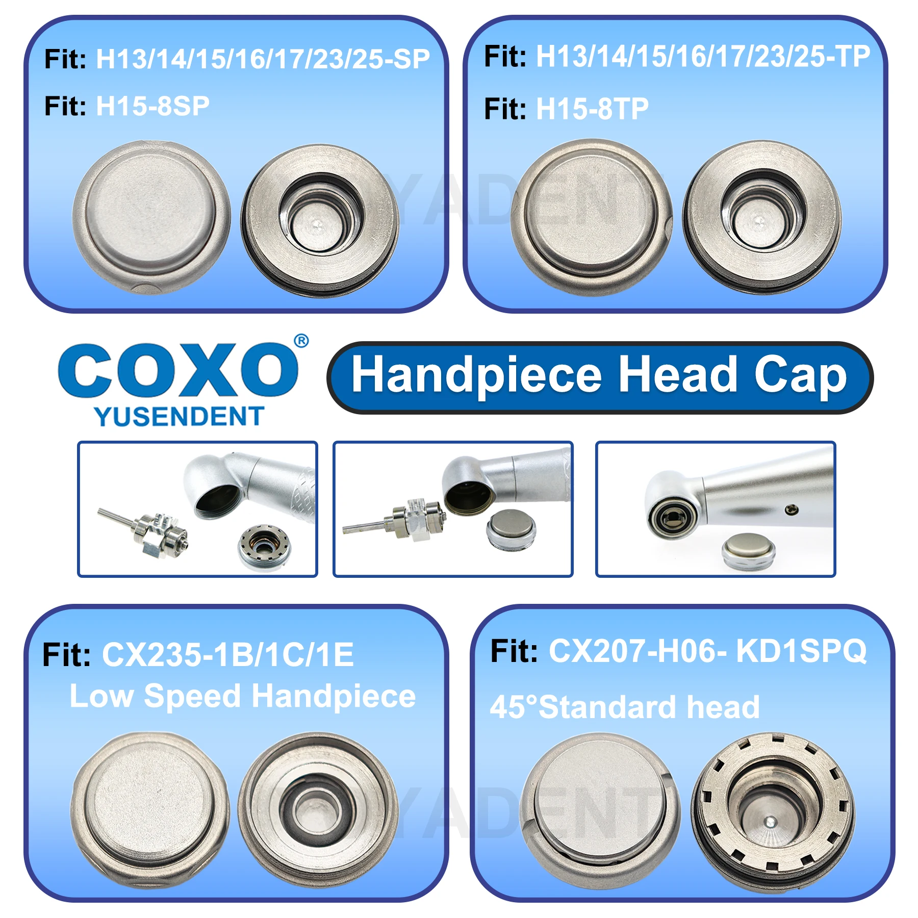 

Задняя крышка стоматологической турбины COXO из нержавеющей стали 45 ° Стандартная кнопочная головка для высокоскоростных/низких скоростных наконечников для стоматологии