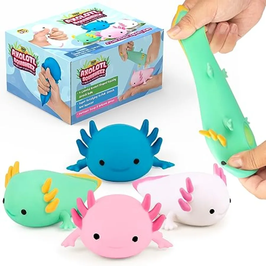 

Squisheez Axolotl 4Pack - Mini Squishy Animal Toys for Stress Relief - Fun and Cute Toys for and Adults - Kawaii Squishies in P