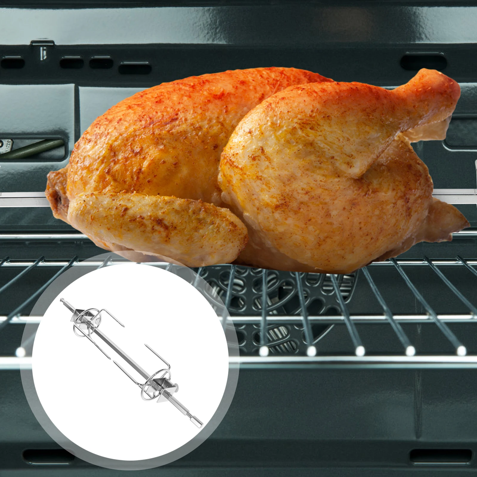 

Stainless Steel Chicken Rack BBQ Grill Fork Air Fryer Accessories Rotating Forks Kitchen Gadgets Oven Supplies Roast Meat Fish