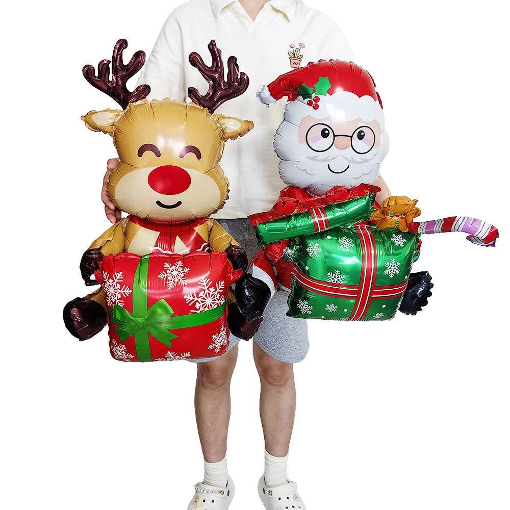 Large Christmas Standing Santa Claus Foil Balloon Inflatable Snowman Christmas Eve New Year Party Decoration Supplies Kids Gifts