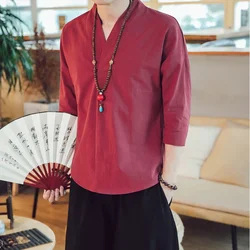 Summer Kimono Japanese Style Short Sleeve Men New Half-sleeved Cotton Linen Breathable Men Clothing T-shirt Japanese Yukata Tops