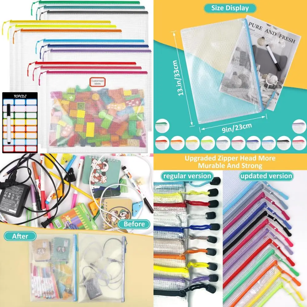 

12pcs Mesh Zipper Pouch Bags, A4 Puzzle Bag (12 Colors, 12 Packs) for Organizing, Classroom Must Have Storage Bag, File Bags for