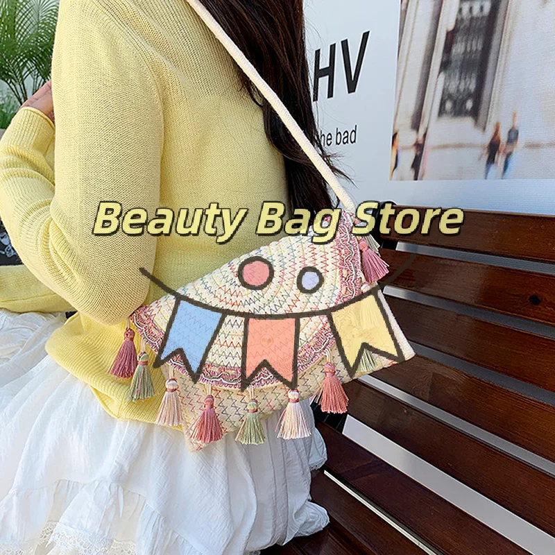 

Retro Ethnic Tassel Straw Bag – Versatile Adjustable Shoulder & Crossbody Bag with Handcrafted Details