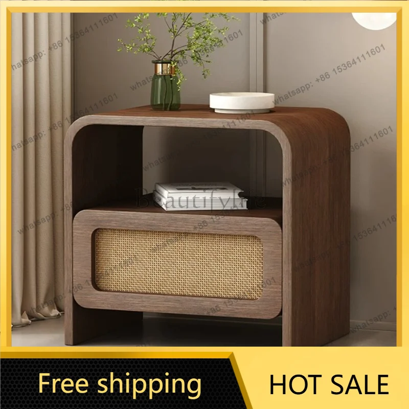 Coffee Retro Bedside Table Shelving Dresser Rattan Hidden Master Bedside Table Drawers Boys Mesas De Cabeceira Vintage Furniture