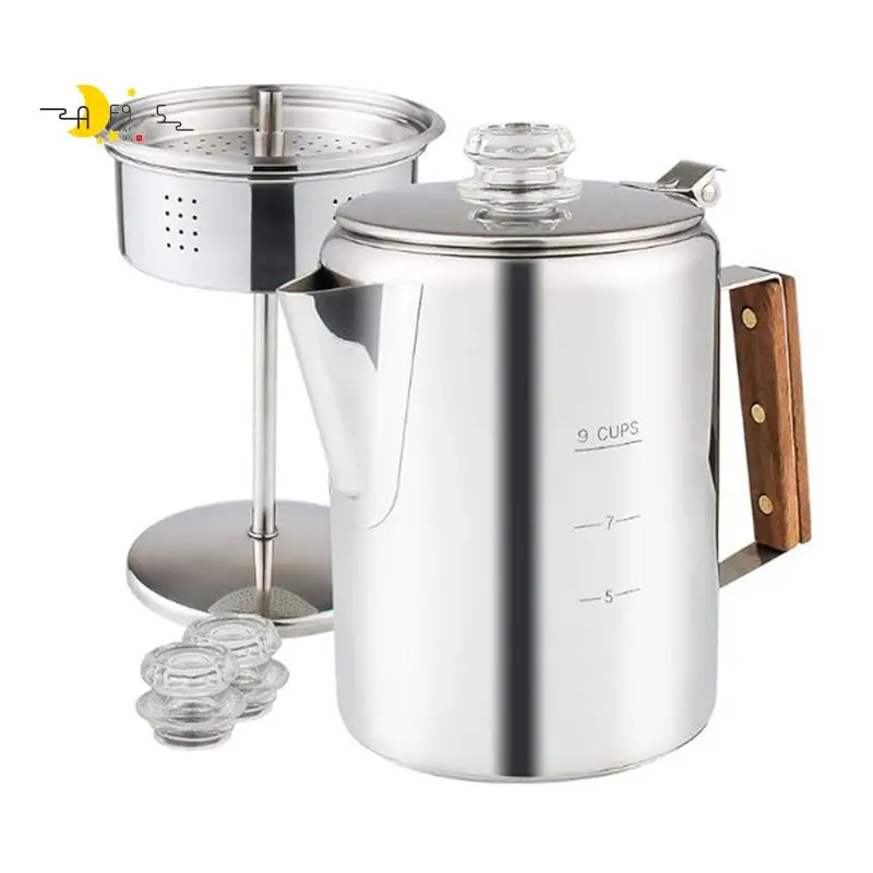 

AF95-Coffee Percolators Stovetop For Camping, Percolator Coffee Pot Stainless Steel Coffee Maker Camping Outdoors 9 Cup