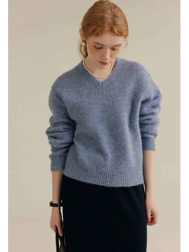 

Women's V-Ne Knitted Wool Blend Sweater Faionable Commute Inner Wear Top Deep Fog Color Spring Autumn New Sle Simple De...