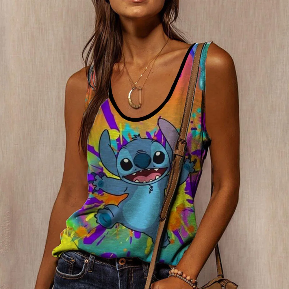 Cartoon Kawaii Disney Lilo Stitch Tank Top Funny T Shirt Women Vest Stitch T-shirt Graphic Tshirt Tee Female