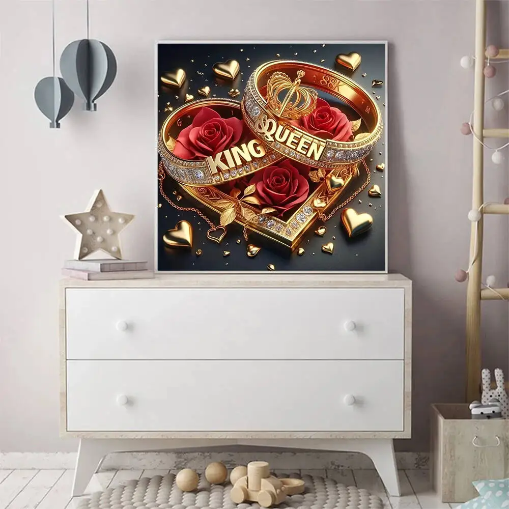 Momoart New Arrival Diamond Embroidery Ring Painting Rose Flower DIY Picture Rhinestones Love Heart Mosaic Scenery Wall Decor - view 3