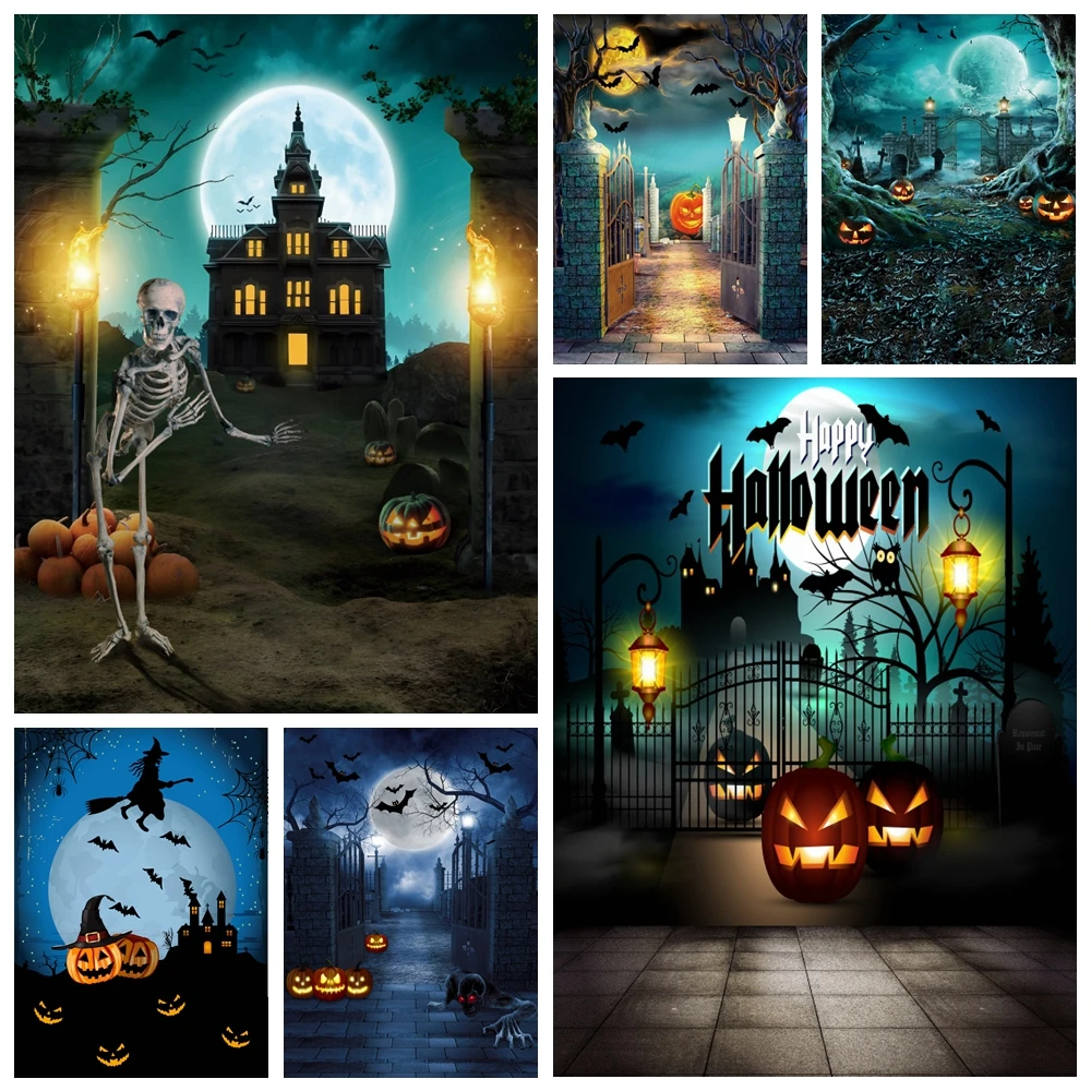 

2025 Halloween Party Backdrop Pumpkin Horror Night Forest Graveyard Scary Photography Background for Baby Portrait Photo Studio