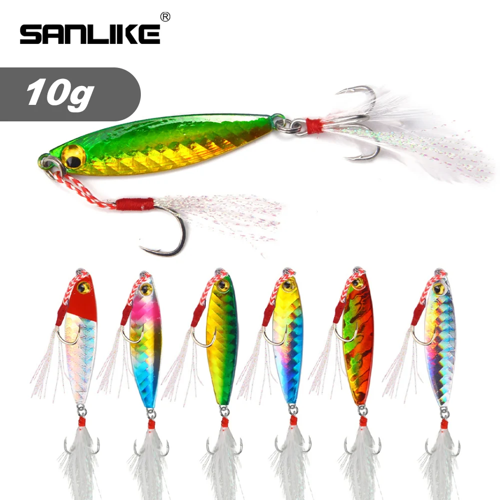 

SANLIKE 6pcs 10g/15g Iron Plate Lures Jigging Lead Metal Jig Slow Jigging Trolling VIB Metal Sequins Fake Bait Hard Baits