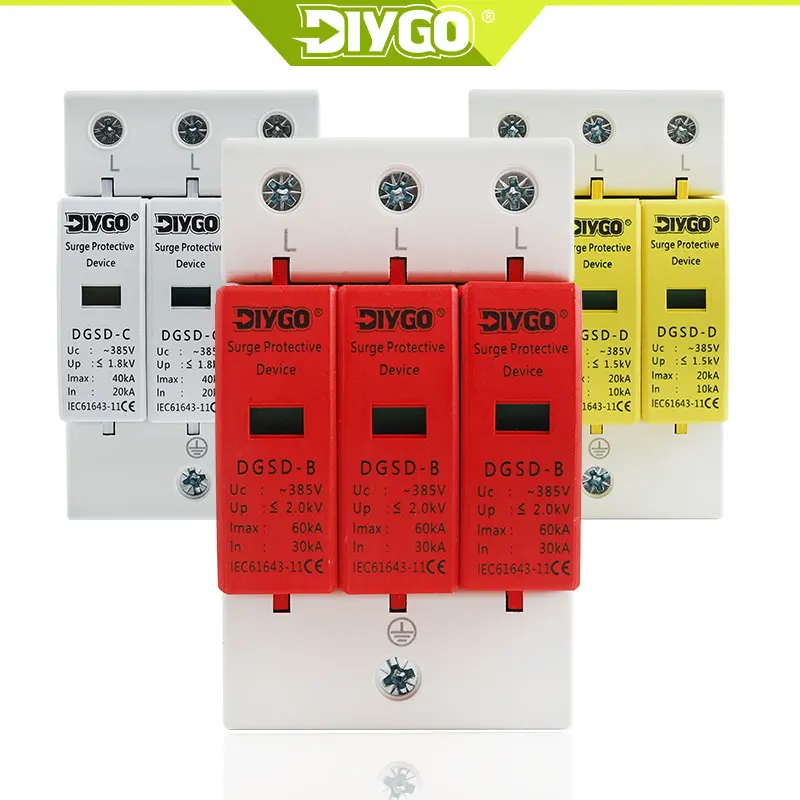 DIY GO AC SPD 3P House Surge Protector Protection Protective Low-voltage Arrester Device 10-20kA 20-40kA 30-60kA 385V