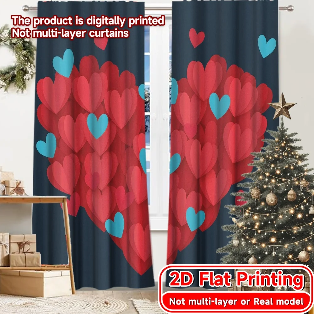 2D Flat Printing,2pcs Heart Bloom Popular Creative Curtains Semi-Sheer Curtains Decorations For Home Decorative for Living Room,