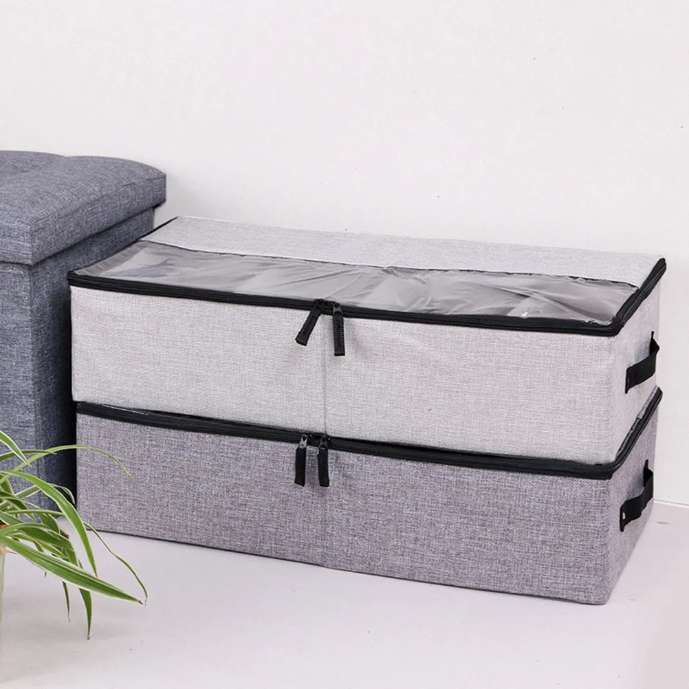 Foldable Dark Grey Shoes Storage Box Dustproof Underbed Organizer with Clear Window Handles Removable Compartments for Blanket