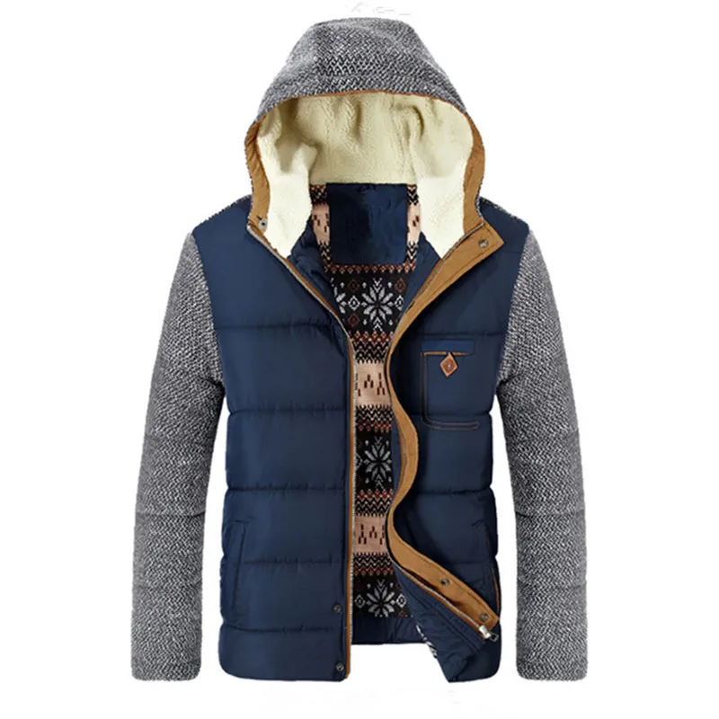 Men's Hooded Zipper Cotton Jacket Trendy Warm Autumn Winter Casual Thickened Youth Side-Sewn Pocket New
