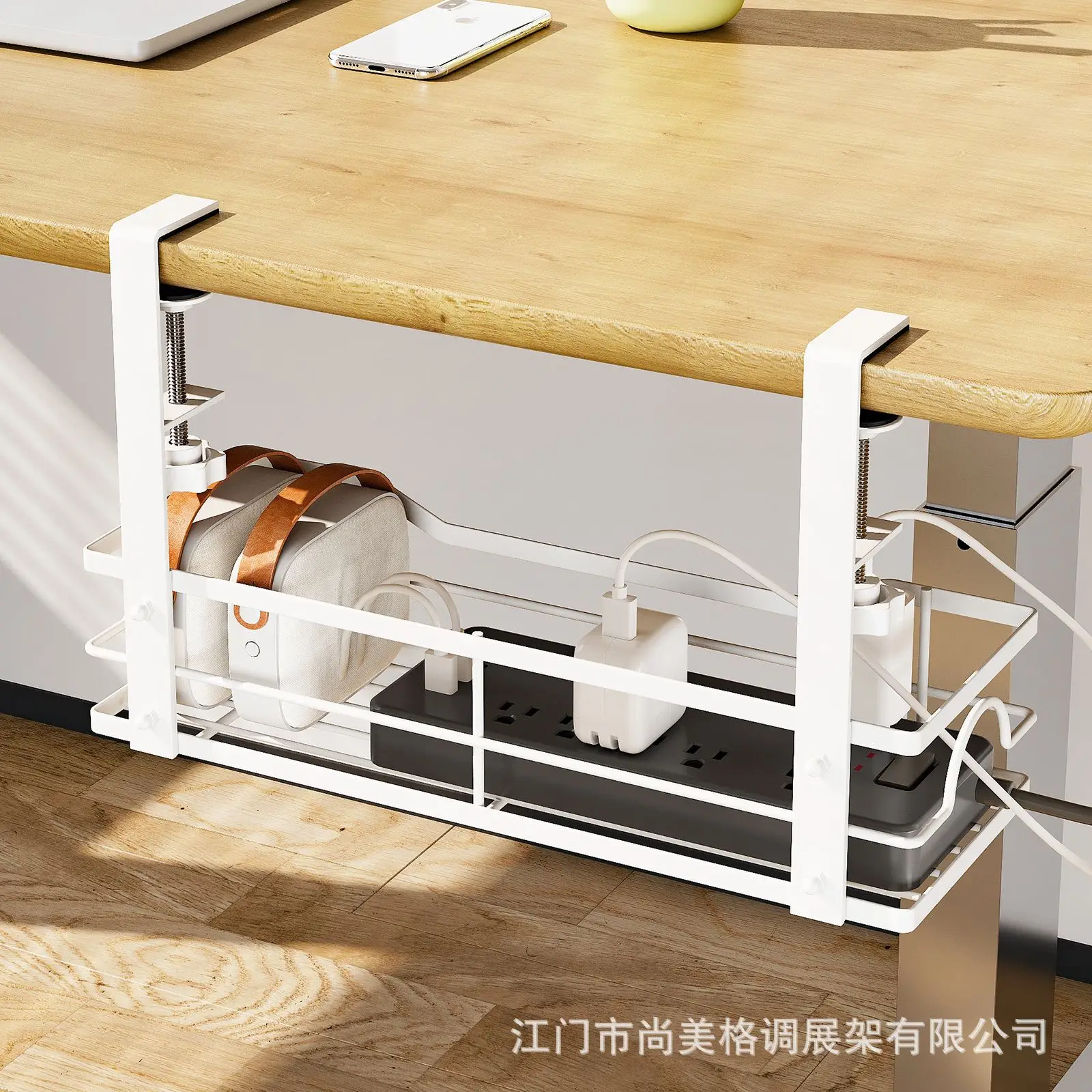 Carbon Steel Under Desk Cable Tray No Drill Hook-On Power Strip Cord Organizer Home Office Desks