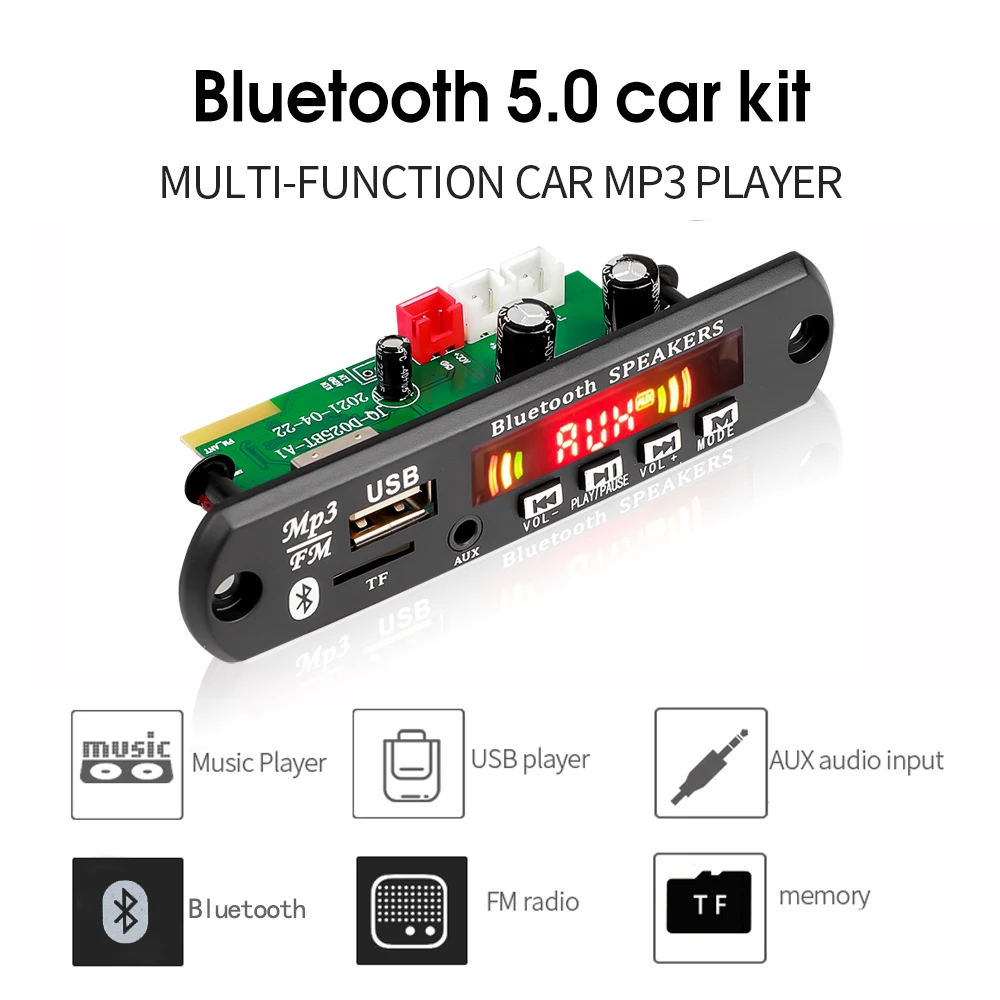 Placa decodificadora de MP3 con Bluetooth 5,0, amplificador de 2x40W, reproductor de 5V-26V y 12V, módulo de Radio FM para coche, grabación de llamadas con manos libres para altavoz