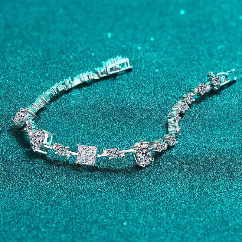 6.07-6.43CTTW Princess Cut Moissanite Tennis Bracelet for Women Full Diamond S925 Sterling Silver Platinum Plated Bracelet