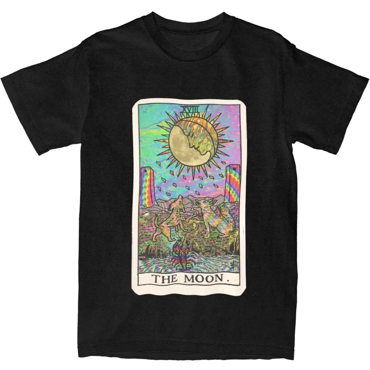 Psychadelic Tarot The Moon Apparel T-Shirt Men Women Neon Psychic Trippy Art Leisure Cotton Graphic Printed Tee Shirts