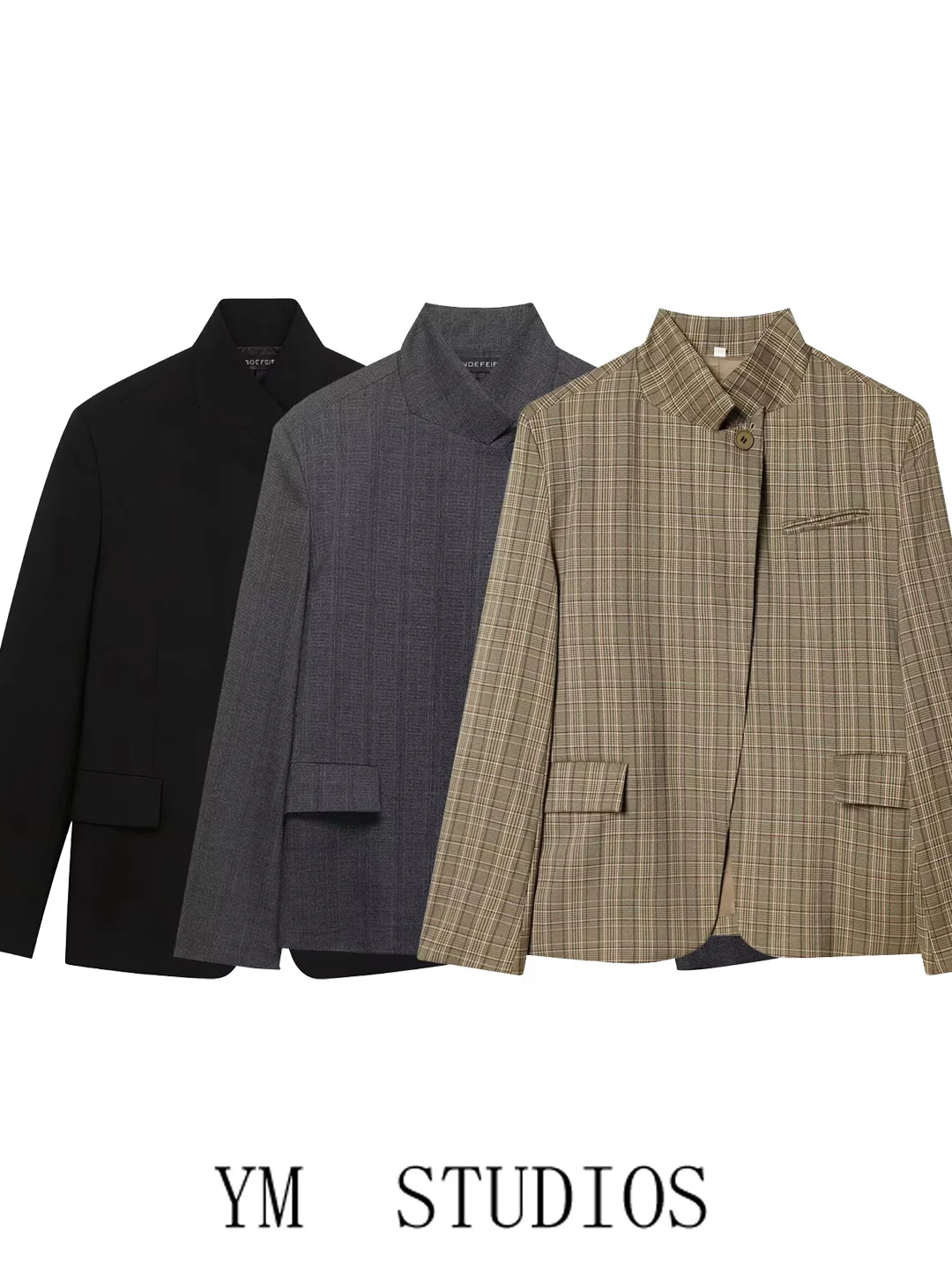 

Серый женский пиджак в американском ретро-стиле с длинным рукавом, воротником-стойкой и одной пуговицей, профессиональный, легкий, формальный, на одной пуговице