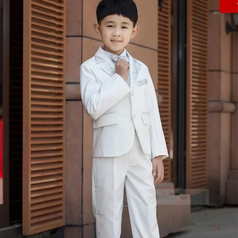 High Quality Children Wedding Blazer Clothing Set Costume Birthday Casual Formal Boy Suits For Wedding 5 PCS Set F1005