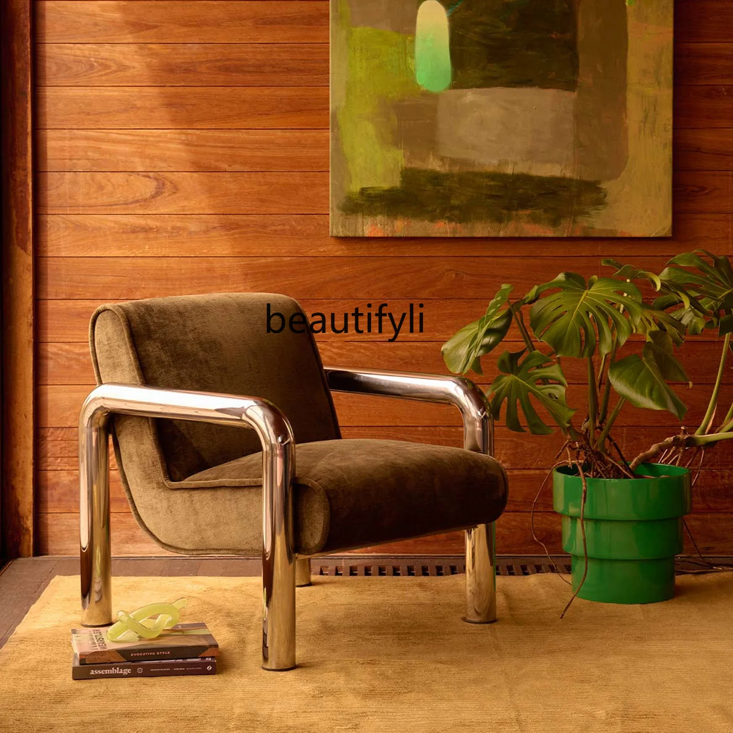 

Vintage Bauhaus Style Leisure Chair Nordic Light Luxury Stainless Steel Sofa Chair Designer Retro Creative Single Sofa