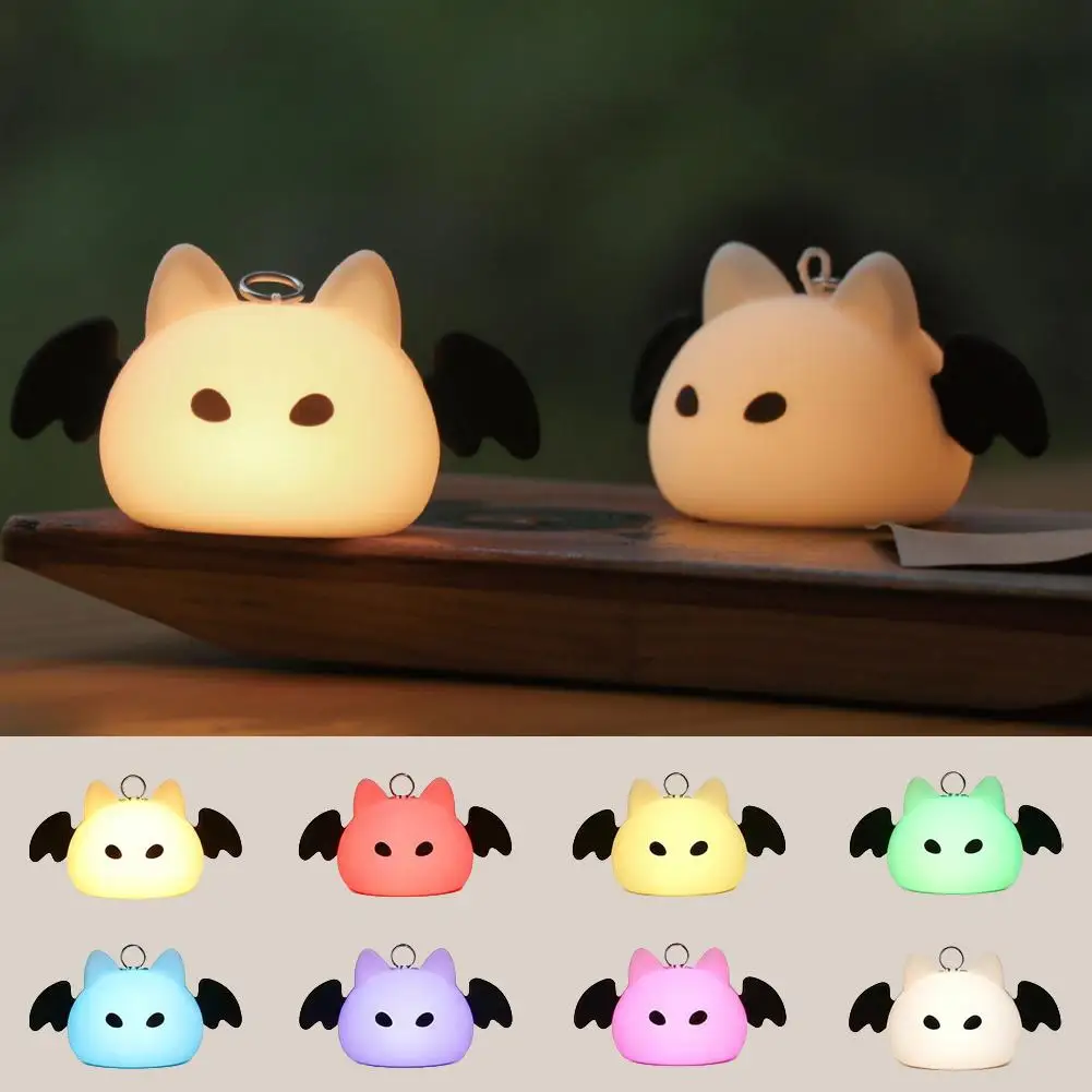 Cute Bat Silicone Night Light Touch Sensor Color Changing Rechargeable LED Lamp Bedroom Decor Portable Hanging Pendant