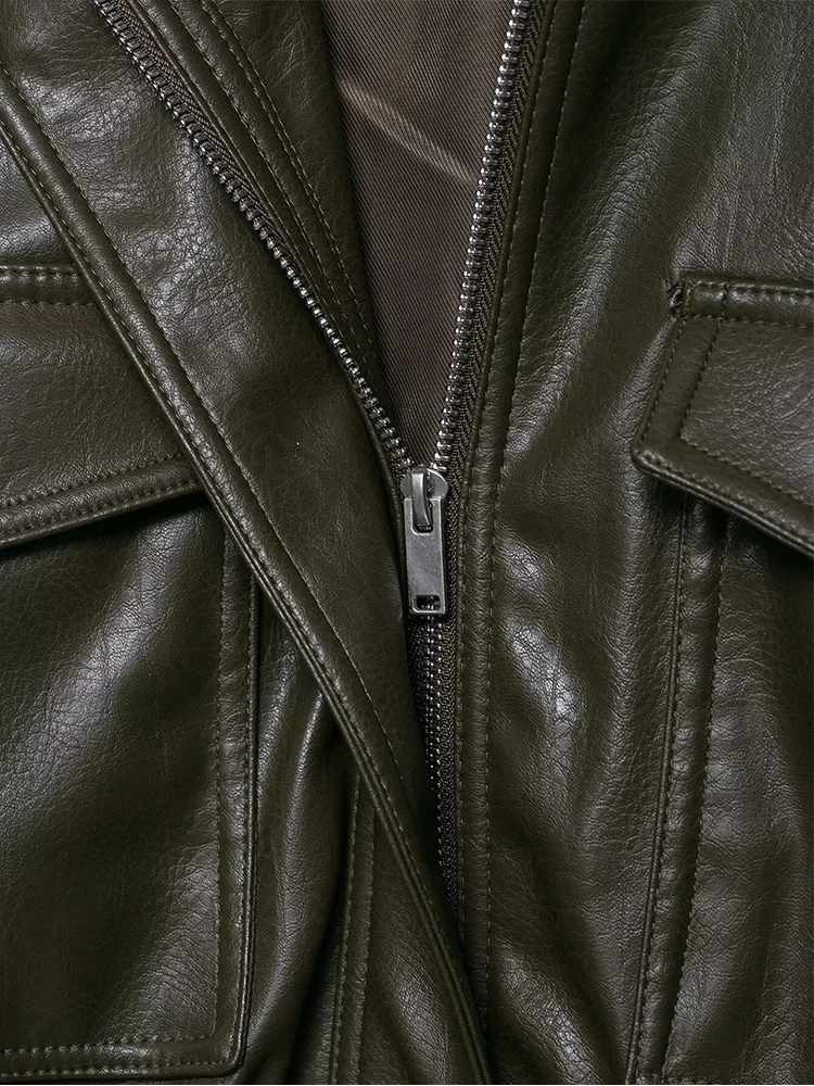 Chaqueta ajustada de piel sintética para mujer, chaquetas recortadas con cremallera de PU, abrigo Bomber informal con bolsillo para primavera y otoño, ropa de calle para discoteca para mujer