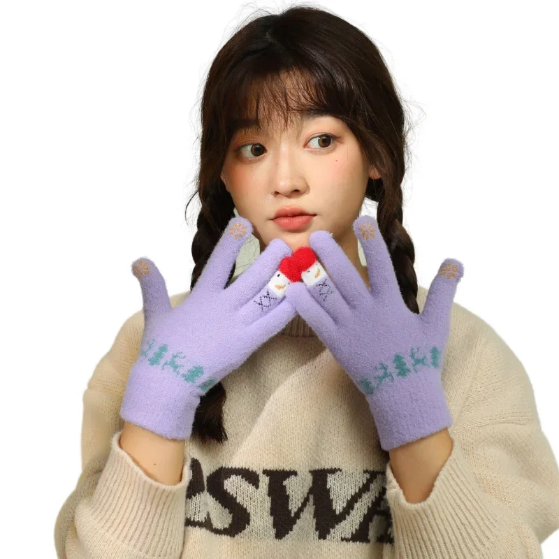 Luvas térmicas para mulheres natal boneco de neve luvas de malha ciclismo luvas de inverno à prova dwaterproof água resistência ao frio à prova de vento para