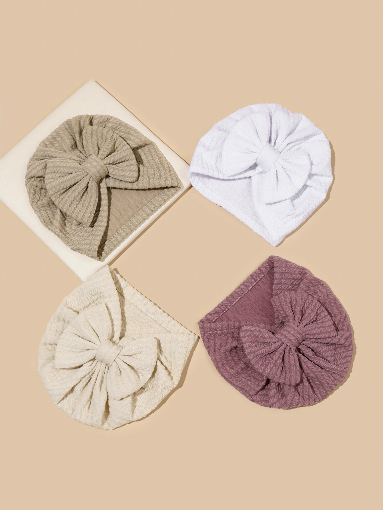 4Pcs/pack Solid Bowknot Baby Girl Turban Hat for Newborn Bebe Boy Spring Autumn Caps Infant Hair Accessories Infant Props