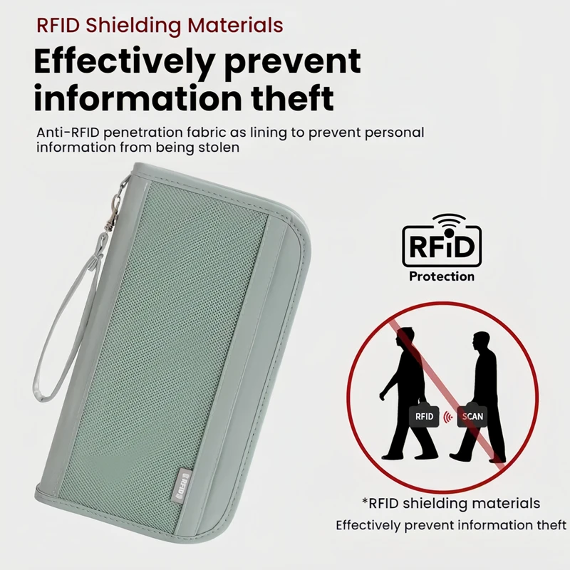 متعددة الوظائف RFID حجب حقيبة جواز السفر حامل مستندات السفر مع سحاب طويل تخزين التذاكر المحفظة لجوازات السفر المتعددة #1