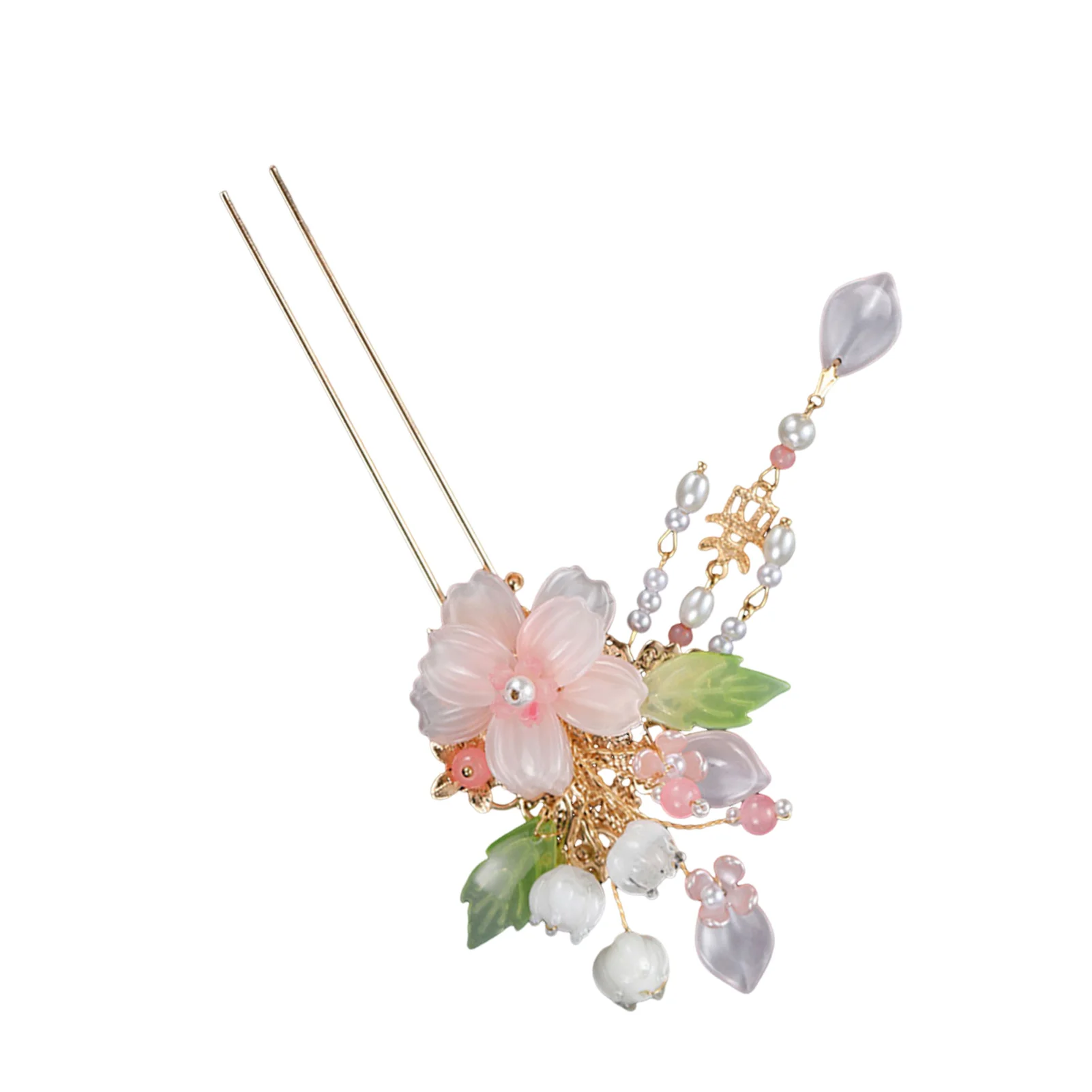 Elegante rosa Blume Haarnadeln Retro chinesischen Stil U-förmige Haarstäbchen Gabeln Perlen Anhänger Haarspangen Frauen Hochsteckfrisur Haarschmuck – Detail 1