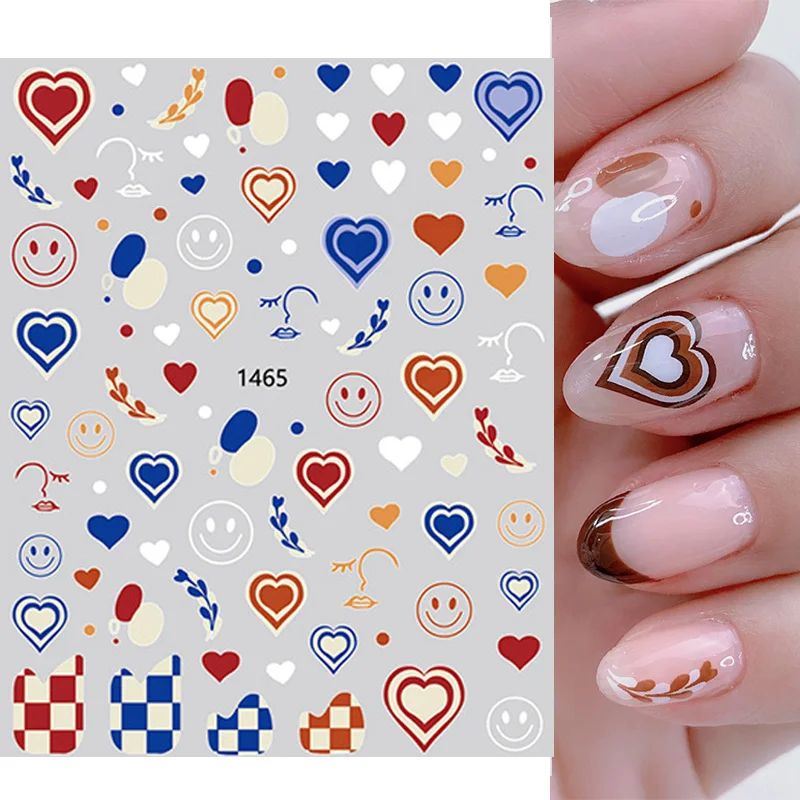 Coffee Pull Flower Heart 3D Nail Stickers Brown Abstract Face Smile Leaf Checkerboard Slider French Tips  Manicurenicure