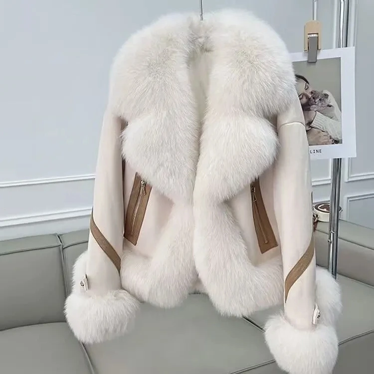 2025 Imitation Fox Fur Coat Women Short Autumn Winter New Padded Thicken Fashion Suede Coat Women Warm Thicken Fur Coat Outwear